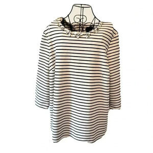 Jules and Leopold Pullover Top 3X Women's Jeweled Beaded Neckline Striped